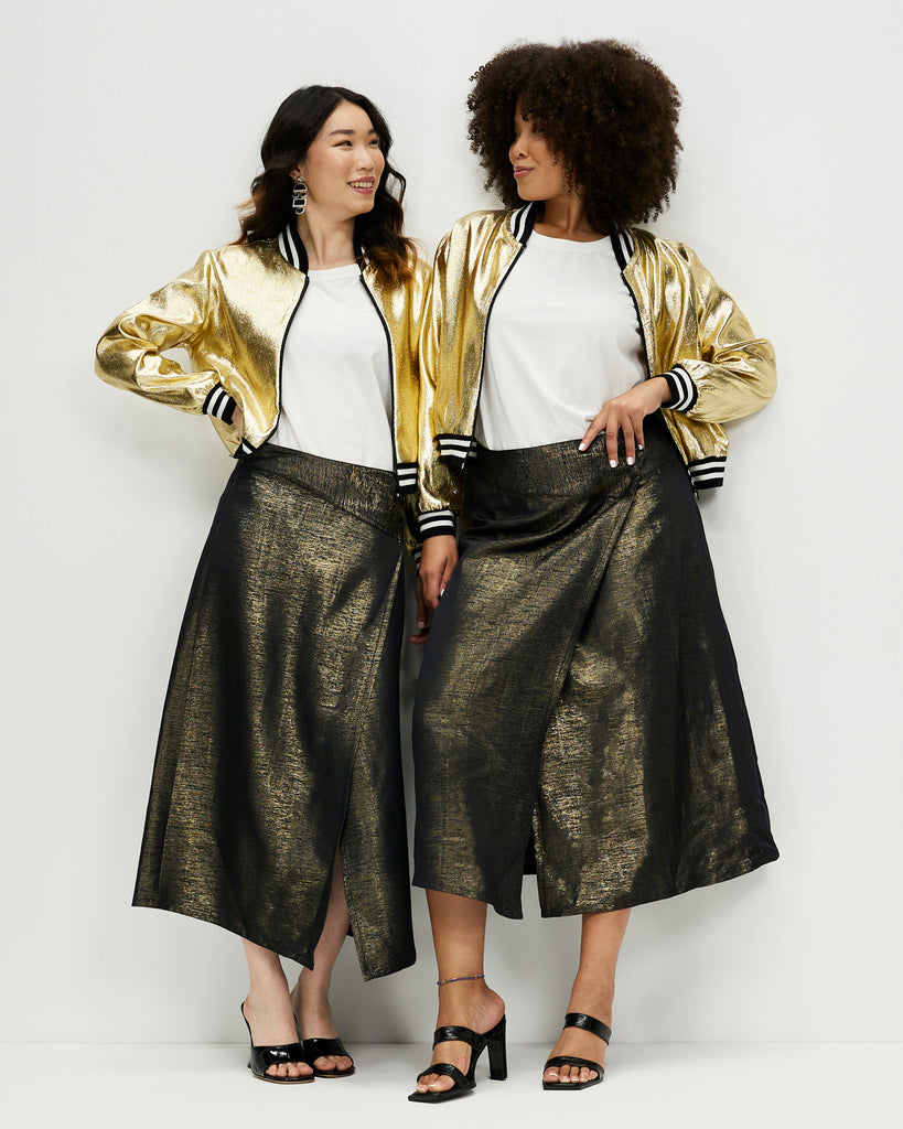 Models wear Golden Hour Asymmetric Wrap Skirt