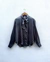 Tie Neck Long Sleeve Shirt - Dark Slate