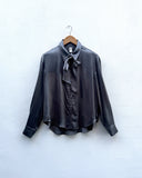 Tie Neck Long Sleeve Shirt - Dark Slate