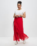 Model Wears Guava Colada Wrap Skirt