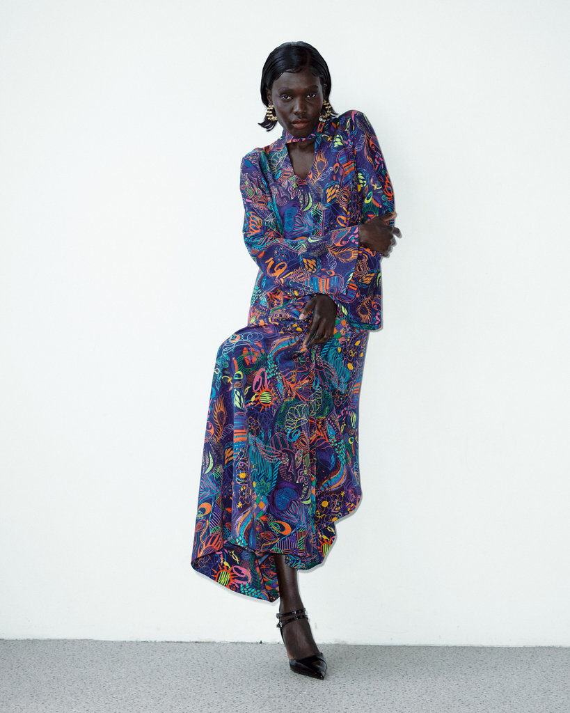 Model wears Katha Silk Maxi Anthology Dress