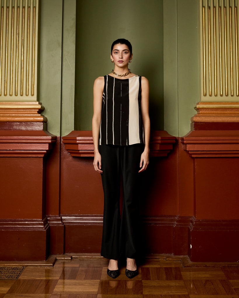 Model Wears Kohl Black Flared Pant