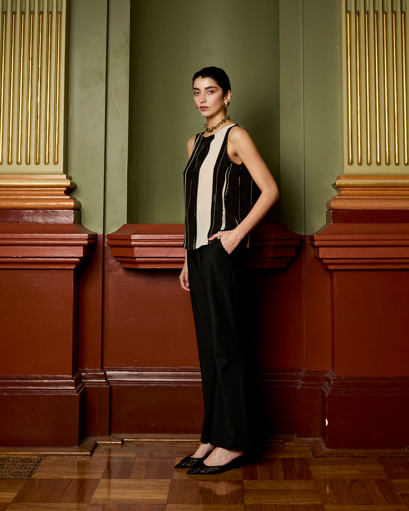 Model Wears Kohl Black Flared Pant