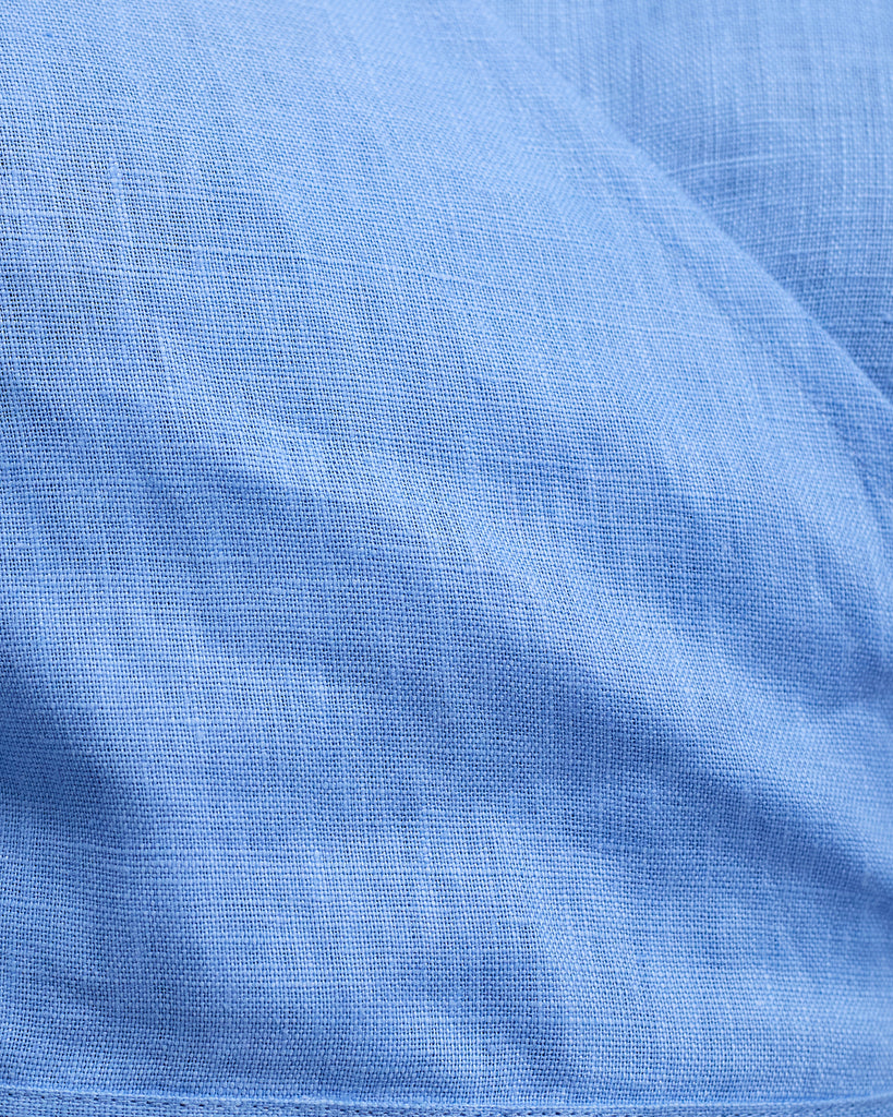 Close up Periwinkle Crush Linen Wrap Top Linen fabric