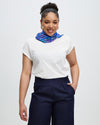 Model wears Fariba Silk Rectangle Scarf