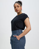 Model wears sailor Stripe Denim Culottes
