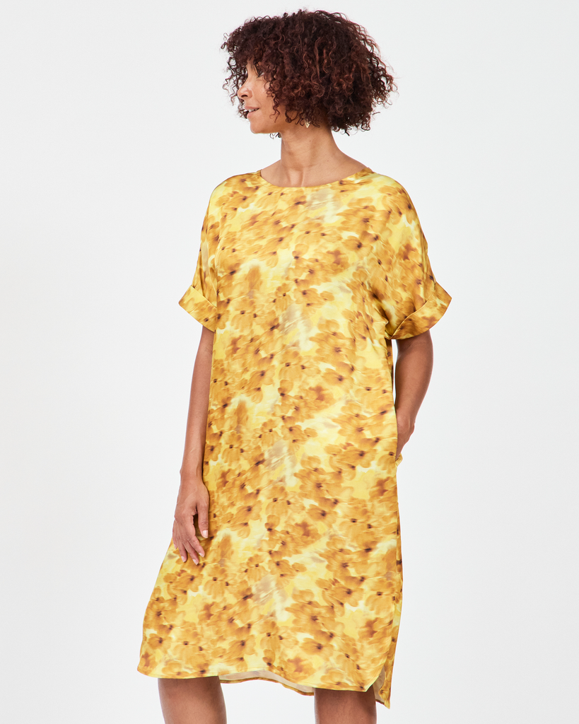 Model wears Scoop Dress - Yellow Aster