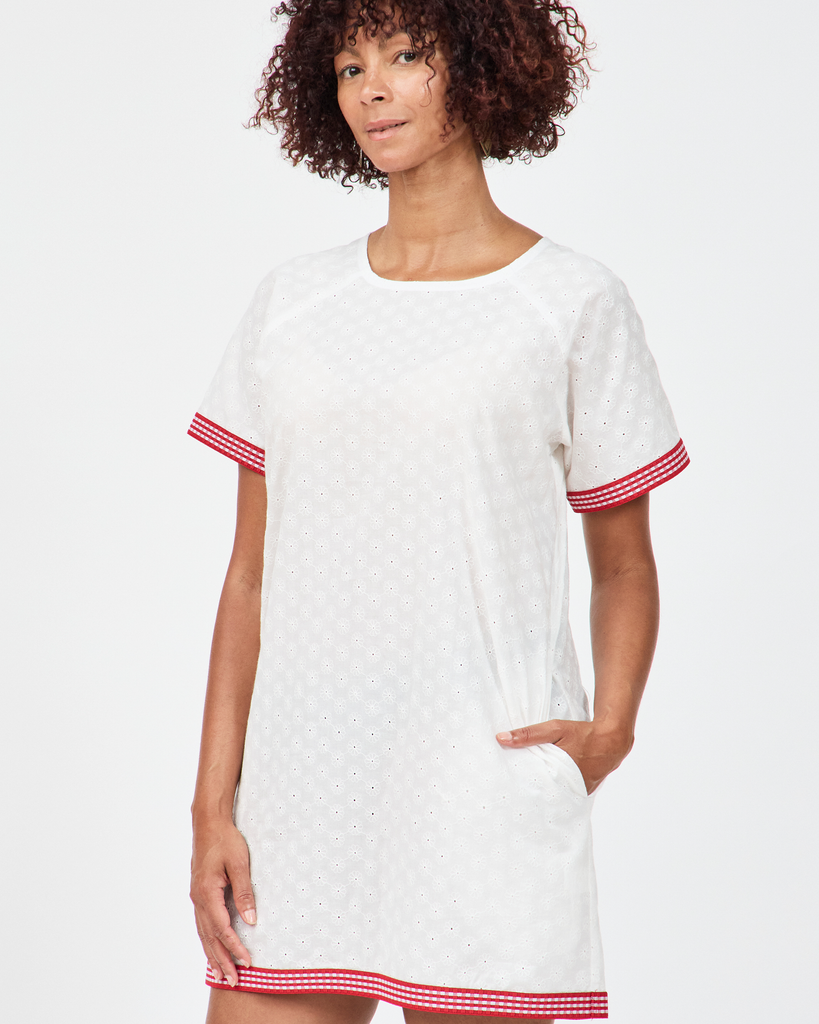 Model wears Sports Raglan Dress - White Broderie