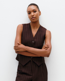Model wears Suit Vest in Bitter Chocolate