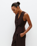 Model wears Suit Vest in Bitter Chocolate