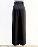 Black wide-leg pants on a mannequin against a white background