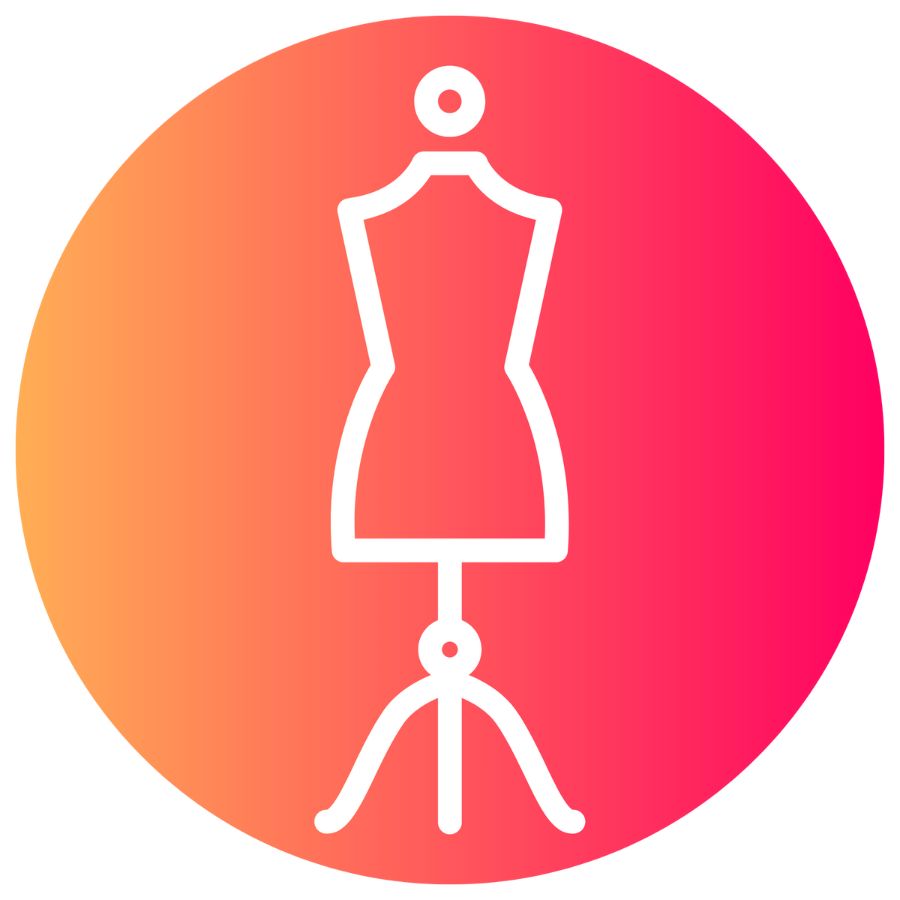 dressmakers mannequin illustration against a orange red background