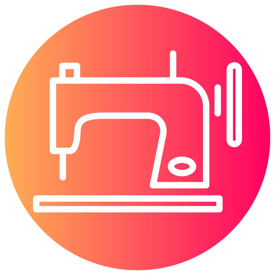 outline of a sewing machine against a red orange gradient background