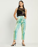 Model wears Aqua Sparkle Straight Leg Pants