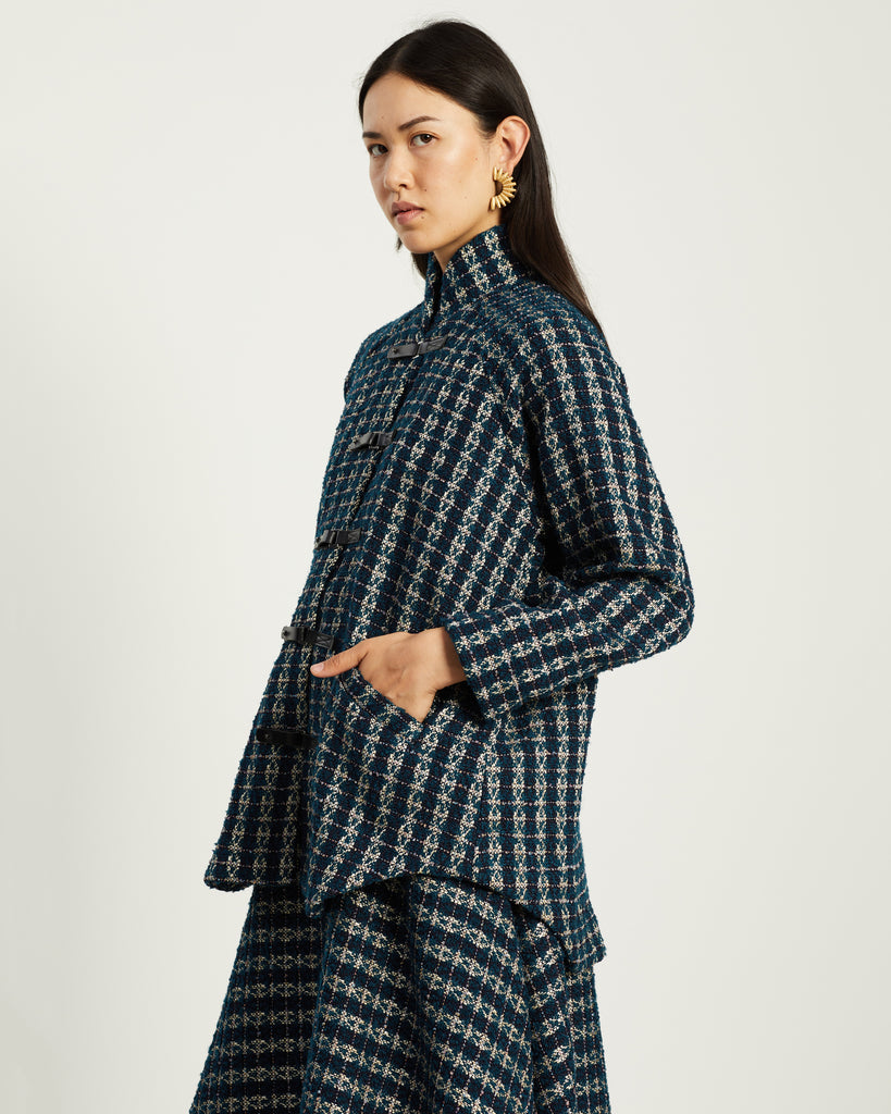 Model wears Corniche Tweed Anorak Coat