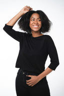 Dorsu Boat Neck 3/4 Sleeve Top - Black